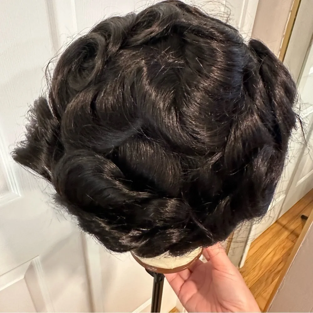 6x9 Off Black #1B Mens Toupee Thin Skin PU & French Lace 120% Density It#ND